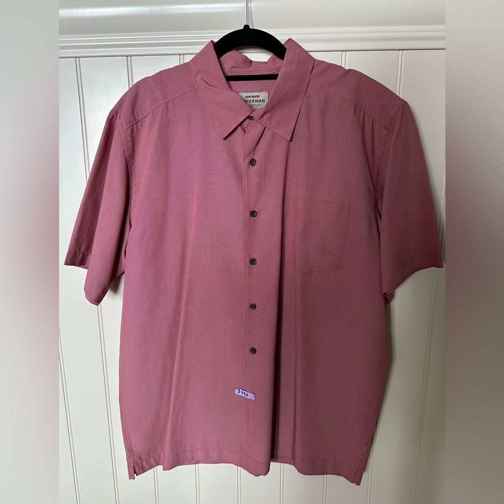 QUIKSILVER WATERMAN Mens Size Small Red Check Short Sleeve Collared Shirt